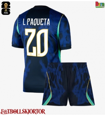 Brasilien Lucas Paqueta #20 Borta Kläder Barn VM 2026 Kortärmad (+ Korta byxor)